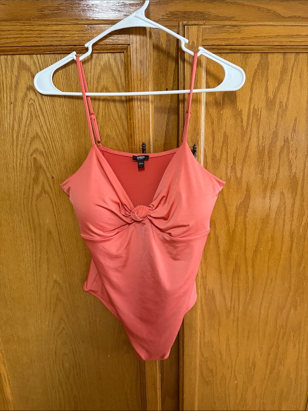 Express Coral Knot-Front One-Piece Swim Bodysuit - Coral